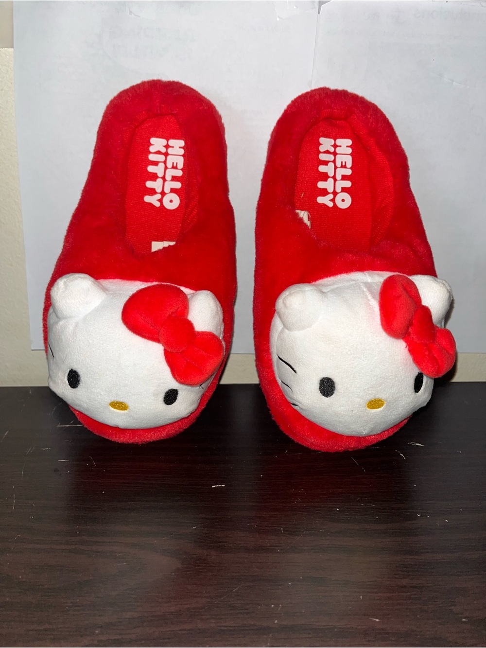 Hello Kitty Red and White Plush Kids Slippers